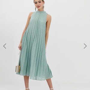 ASOS mint high neck pleated trapeze dress